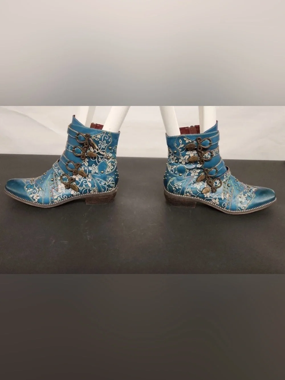 L'Artiste by Spring Step Rodeha Teal Leather Boots EUC - Size 41 (US 10) - Picture 9 of 15